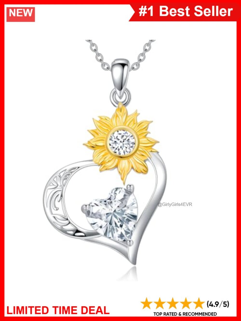 Sterling Silver Moissanite Heart Pendant Necklace 20" Adjustable Chain